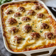 Loaded Mashed Potato and Meatball Casserole